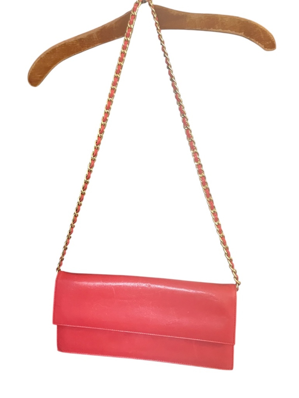 Ballin Coral Dark Pink Leather Chain-Strap with Flap Snap  Closure Shoulder Bag